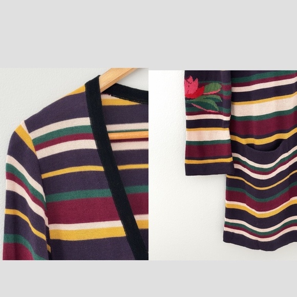 Aldo Martins Striped Cardigan Button Front VNeck Multi Color Sweater Lightweight - Picture 5 of 15